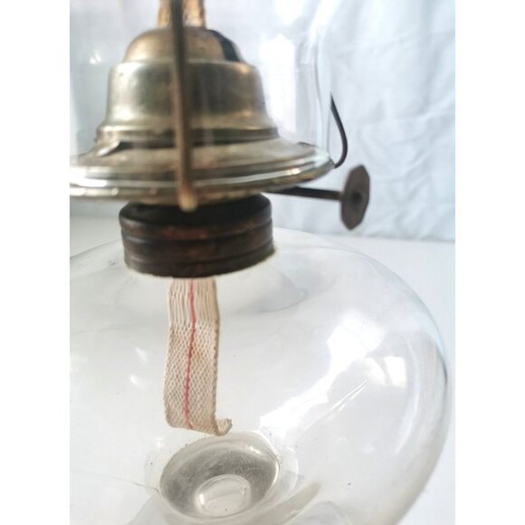 Large Antique Clear Glass Pedestal Eagle Oil Lamp 17.5" Height - Picture 8 of 10